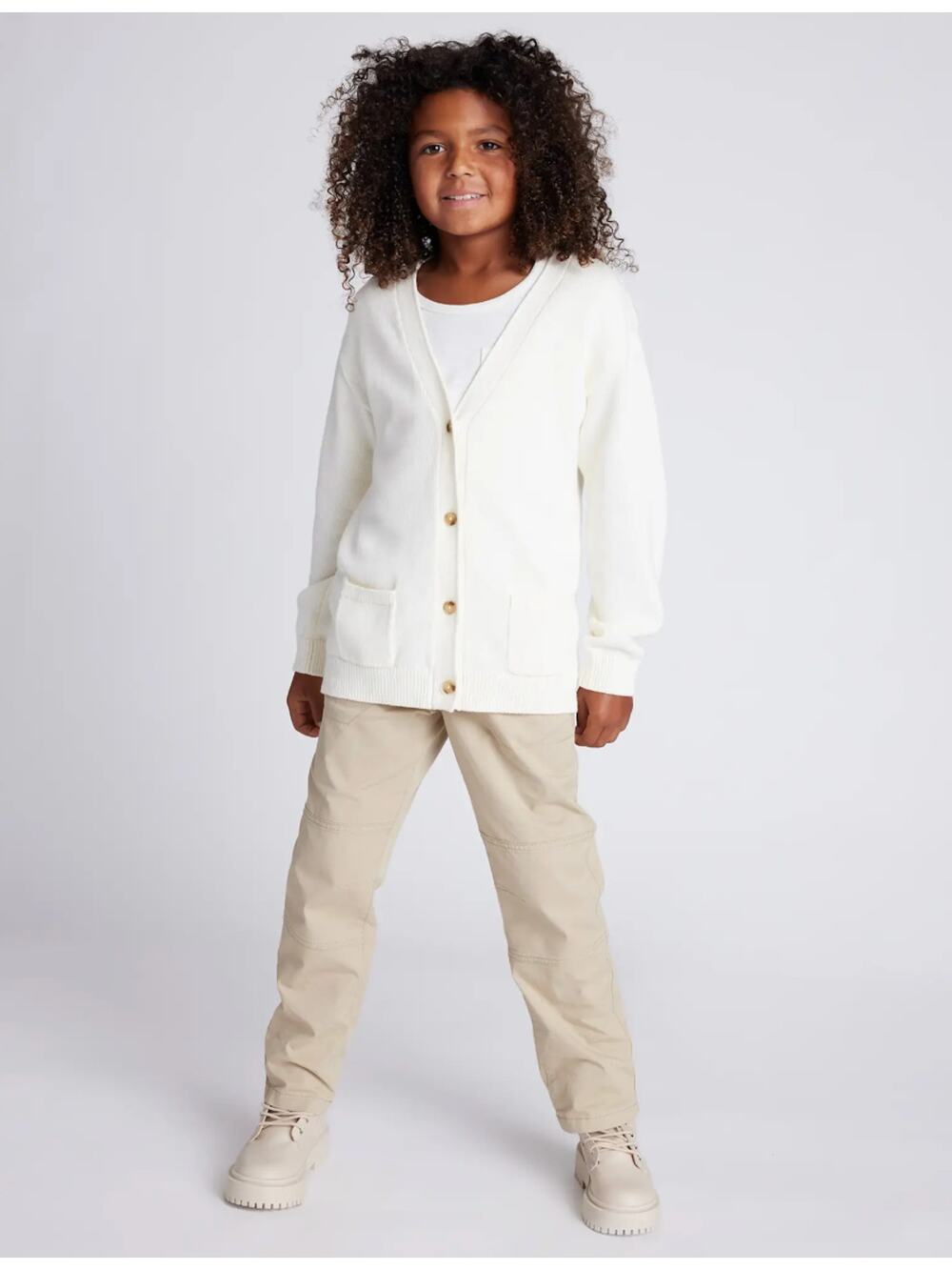 QUINCE Organic Cotton Cardigan – Cream V-Neck Oversized – 12- Back to School